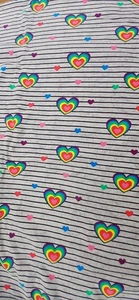 Knit fabric, Gray stripe with hearts, Joann Fabrics, 2 yards x 56", Ships USA - Picture 1 of 3