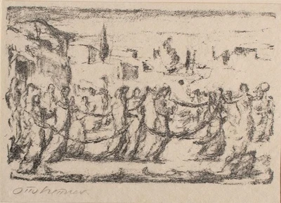 Otto Hettner Impressionismus Tanzende signiert Lithografie um 1920 - Bild 1 von 3