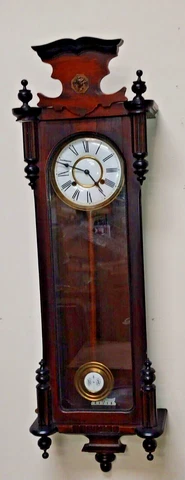 Antique Art Nouveau Large Vienna Regulator Wall Chime Clock Working 49"High +Key Cover