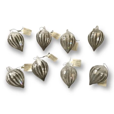 Lote de adornos de vidrio Silvestri brillo plata rayas lágrima vidrio soplado transparente Foto 1 de 4