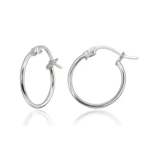 925 Silver Tiny Small 15mm Polished Round Thin Lightweight Unisex Hoop Earrings - Picture 1 of 4