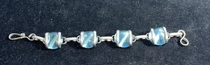 G1034~ Bracelet Light Blue Stones/Beads Silver-Tone Metal Vintage Wrapped - Picture 1 of 3