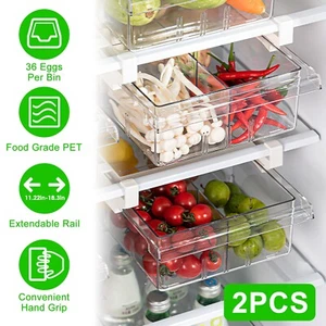 2PCS Egg Storage Bins Container Pull Out Food Rack Shelf Drawer for Refrigerator - Picture 1 of 18
