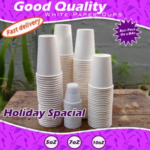 7oz White Disposable Paper Cup Plain Paper Coffee Cup With White Sip Lids New - Picture 1 of 7