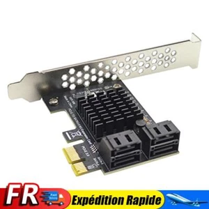 Carte PCIe SATA III 4 ports, adaptateur SATA 3.0 vers PCI-e 1X 6 Gbit/s avec sup - Photo 1/8