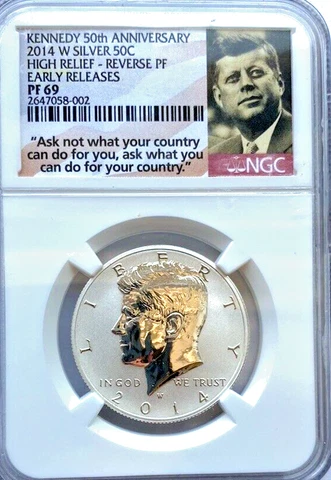 2014-W Kennedy Half Dollar NGC PF69 50C 90% Silver  50th Anniversary High Relief Cover