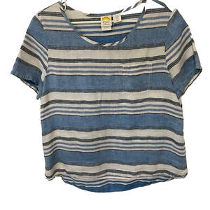C & C California 100% Linen Blue/White Striped Blouse Size Medium - Picture 1 of 3