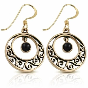 Pendientes De Gancho De Moda Y Círculo Concéntrico De Bronce Con Ónix Negro - Imagen 1 de 1