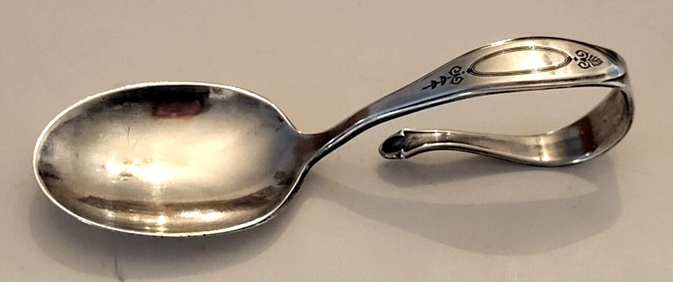 1918 ONEIDA Community Silverplate ADAM Baby Feeding Spoon Curved Handle YK - Image 1 of 4