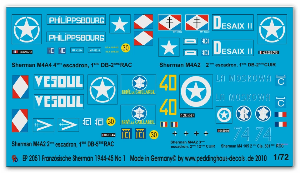 Peddinghaus-Decals 1/72 2051 5 Sherman Il Fff IN Der Normandia No 1 - Immagine 1 di 1