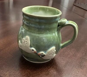Peace Doves Olive Branch Green Coffee Mug 3D Pottery Mug - Picture 1 of 10