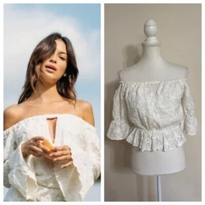 Winston White Francis Embroidered Crochet Ruffle Crop Blouse Top Size Small - Bild 1 von 11