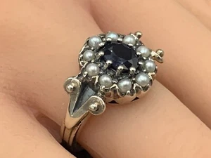 Ring Saphir & Perle 925er Silber Gr. 55 - Bild 1 von 10