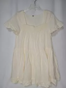 Free People Peasant Top Womens Large Cream Linen Ruffle Tiers Smocked Cottage - Picture 1 of 13