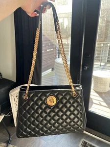 Versace MEDUSA Black Quilted Nappa Leather Designer Gold Chain Shoulder Tote Bag - Picture 1 of 7