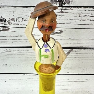 Vintage Hand Made Carved Animated Cork Bottle Stopper Top - Picture 1 of 3