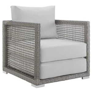 Modway Aura 15.5" Rattan & Fabric Outdoor Patio Armchair in Gray/White - Picture 1 of 8