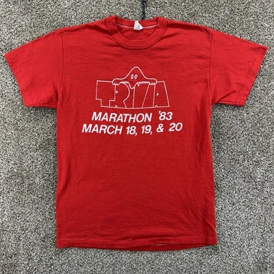 Vintage Russell Athletics T-Shirt Size Medium Single Stitch Red Marathon 1983 - Image 1 of 4