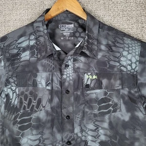 Huk Kryptek Typhon Performance Fishing Shirt Mens Large Button Up Camo Vented - Picture 1 of 10