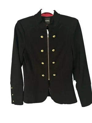 Chaqueta militar para mujer XOXO forrada con cremallera negra con botones dorados talla pequeña Foto 1 de 4