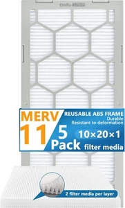 Air Filter - Furnace/HVAC, 20 x 10 x 1, MERV 11 - 5-Pack W/Reusable ABS Frame - Picture 1 of 7