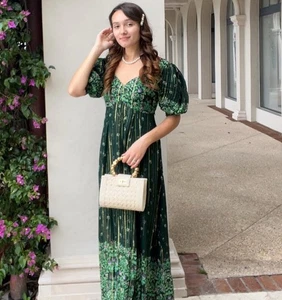 Anna Cate Lily Maxi Holiday Night Green/Gold Floral Dress S - Picture 1 of 6