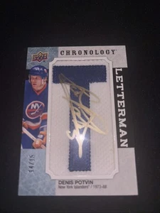 Cronology Letterman Letter Relics 2018-19/15 Denis Potvin parche automático patio “T” - Imagen 1 de 2