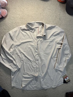 Camisa a presión Nike Dri Fit para mujer de gran tamaño manga larga talla 24,7 grande marfil claro Foto 1 de 4