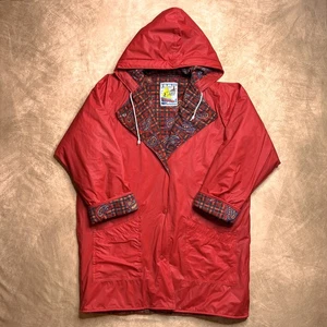 Vintage 90s Essey Waterproof Paisley Plaid Lined Raincoat Jacket Hooded Red Fall - Picture 1 of 8