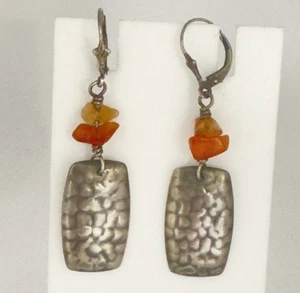 SILPADA Hammered Oxidized Sterling Silver Amber Drop Dangle Earrings 925 - Picture 1 of 4