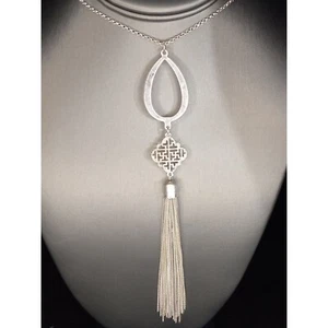 NWT Pomina Tassel Silver Tone Necklace - Picture 1 of 7