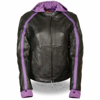 Milwaukee Leather Ladies Striped Jacket w/ Zip-Out Hoodie Purple Color **SH1951 - Image 1 of 4