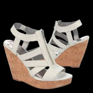 Carlos White Zip Cork Wedges “Kaila” Women’s Size 9M New Without Box - Picture 1 of 8