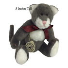 Boyds Bears Wuzzies 5 Inch Cat Gray White T Frankel Wuzzie Red Bow