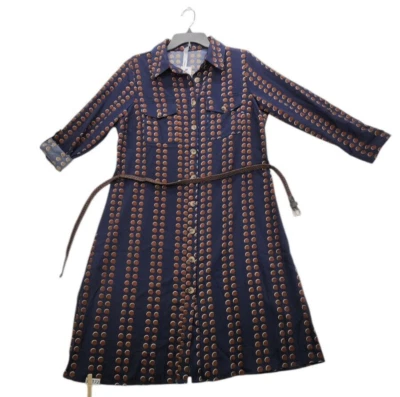 NY Collection Petite 3/4 Roll tab sleeve shirtdress Navy Big Dot PL - Image 1 of 4