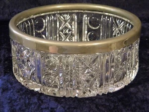 Vintage Heavy Clear Glass Bowl with Silver Plate Ring 8" x 3 1/2" - Picture 1 of 2