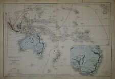 Old Antique 1872 Atlas Map ~ OCEANIA - AUSTRALIA - SOUTH PACIFIC ~ Vintage 