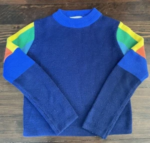 70's Vintage Hot Dog Sweater Kids Small Rainbow Ski Colorblock Disco - Picture 1 of 6