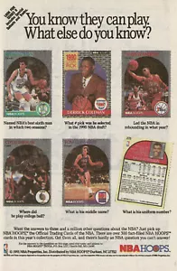 Tarjetas coleccionables de baloncesto NBA Hoops 1990 comercio promoción anuncio impreso original - Imagen 1 de 1