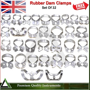 Conjunto de abrazaderas de presa de goma dental de 32 instrumentos restauradores de tejidos endodónticos CE - Imagen 1 de 2