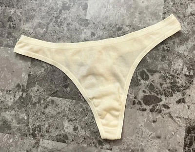 NUEVO CON ETIQUETAS BRAGAS TANGA VICTORIA'S SECRET S MARFIL LOGO BANDA 100% ALGODÓN VINTAGE RARAS Foto 1 de 3