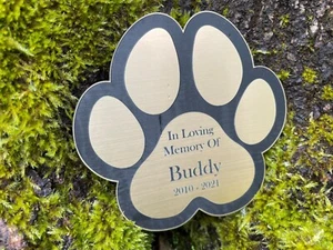 Personalised | Engraved | Paw Print | Memorial | Plaque | Brushed Brass Effect - Picture 1 of 3