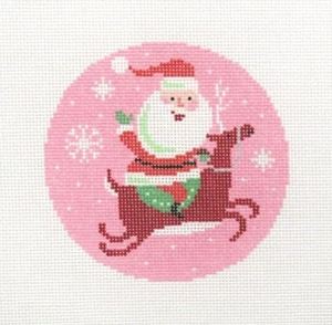 Lauren Bloch Santa on Reindeer Ornament Handpainted Needlepoint Canvas - Picture 1 of 1
