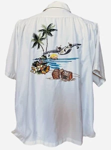 VTG Go Barefoot Pina Cargo Company Embroidered Hawaiian Aloha Button Up Shirt L - Picture 1 of 5