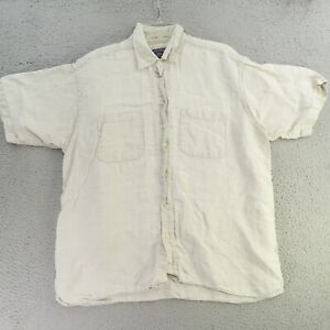 Bills Khaki Shirt Mens Large Tan Natural Solid Short Sleeve Linen USA Made