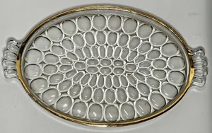 Gorgeous Vintage Glass Serving Tray Jeannette Thumbprint Gold Trim EUC 13”x8”x1” - Picture 1 of 2