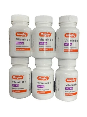 批量 6 件 橄榄球 维生素 B-1 100 毫克 100 片 每片,600 片有效期至 2027 年以上 — 第 1/2 张图片