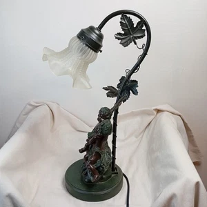 Antike Lampe signiert Auguste Moreau - Skulptur Kinder - Glasschirm  - Bild 1 von 11