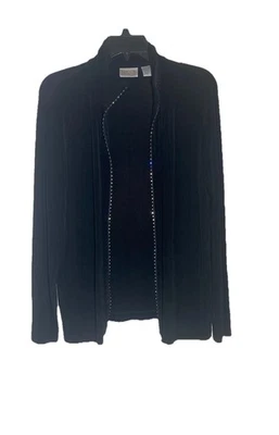Chicos Travelers Open Topper Cardigan Women’s Size 1 Black Diamond Trim - Image 1 of 4