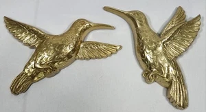 Vtg Homco Flying Hummingbird Set of 2 Gold Tone Home Decor Wall Hang Made in USA - Picture 1 of 3